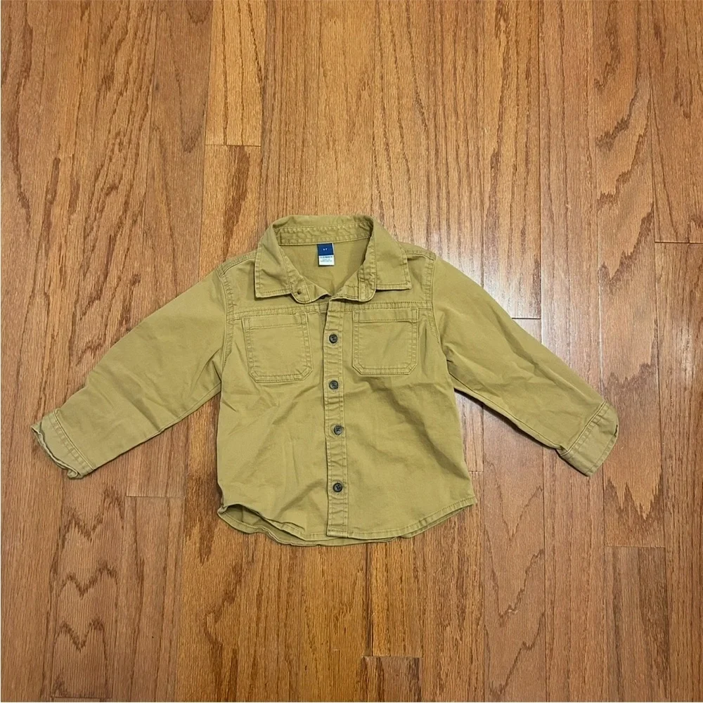 Old Navy Toddler Boys Utility Button Shirt Size 3T Olive Green Yellow